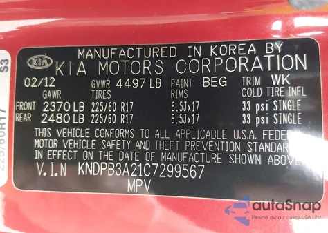 2012 Kia Sportage Lx from USA, damaged, VIN KNDPB3A21C7299567